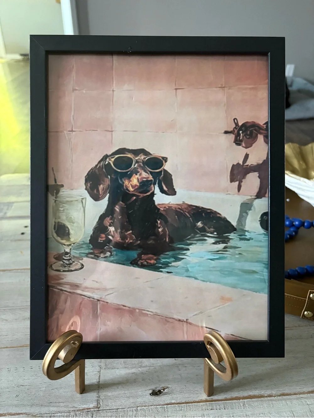 Framed 8x10 Art Print - Dachshund in Bathtub with Sunglasses